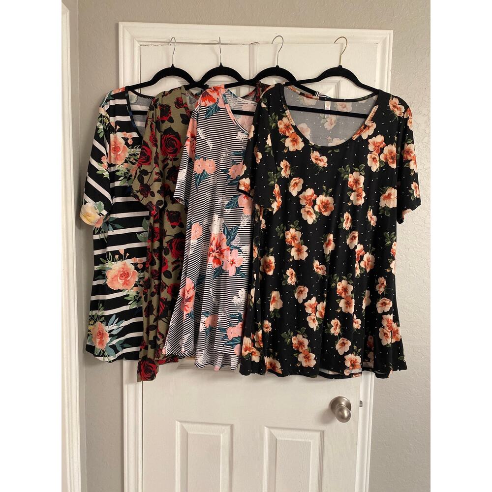 LuLaRoe Perfect Tee / Tunic Bundle plus Size 3X  Floral & Striped Comfy Casual
